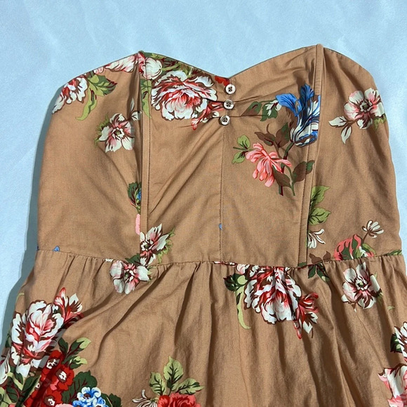Xhilaration Tan Floral Corset Top Strapless Summer Dress with Pockets - sz MED - Picture 10 of 14